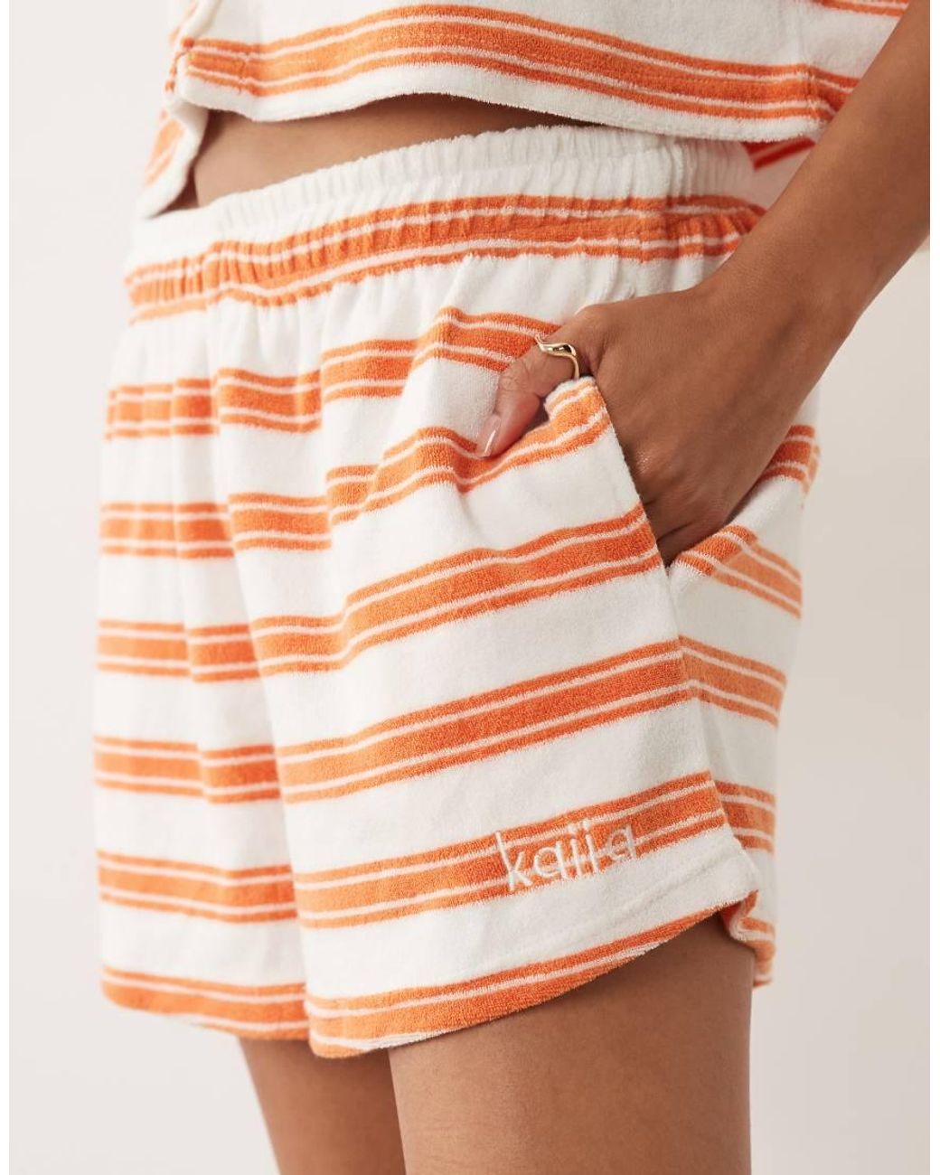 Kaiia Pink Cotton Rich Towelling Drawstring Waist Shorts Co-ord