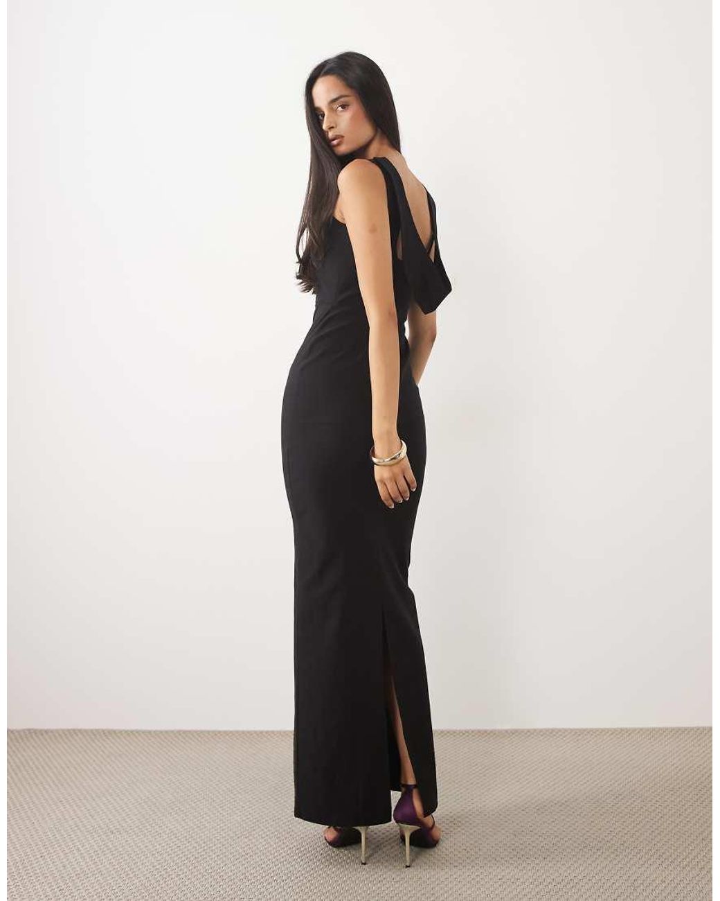 Vesper Yellow Cowl Back High Neck Bengaline Maxi Dress