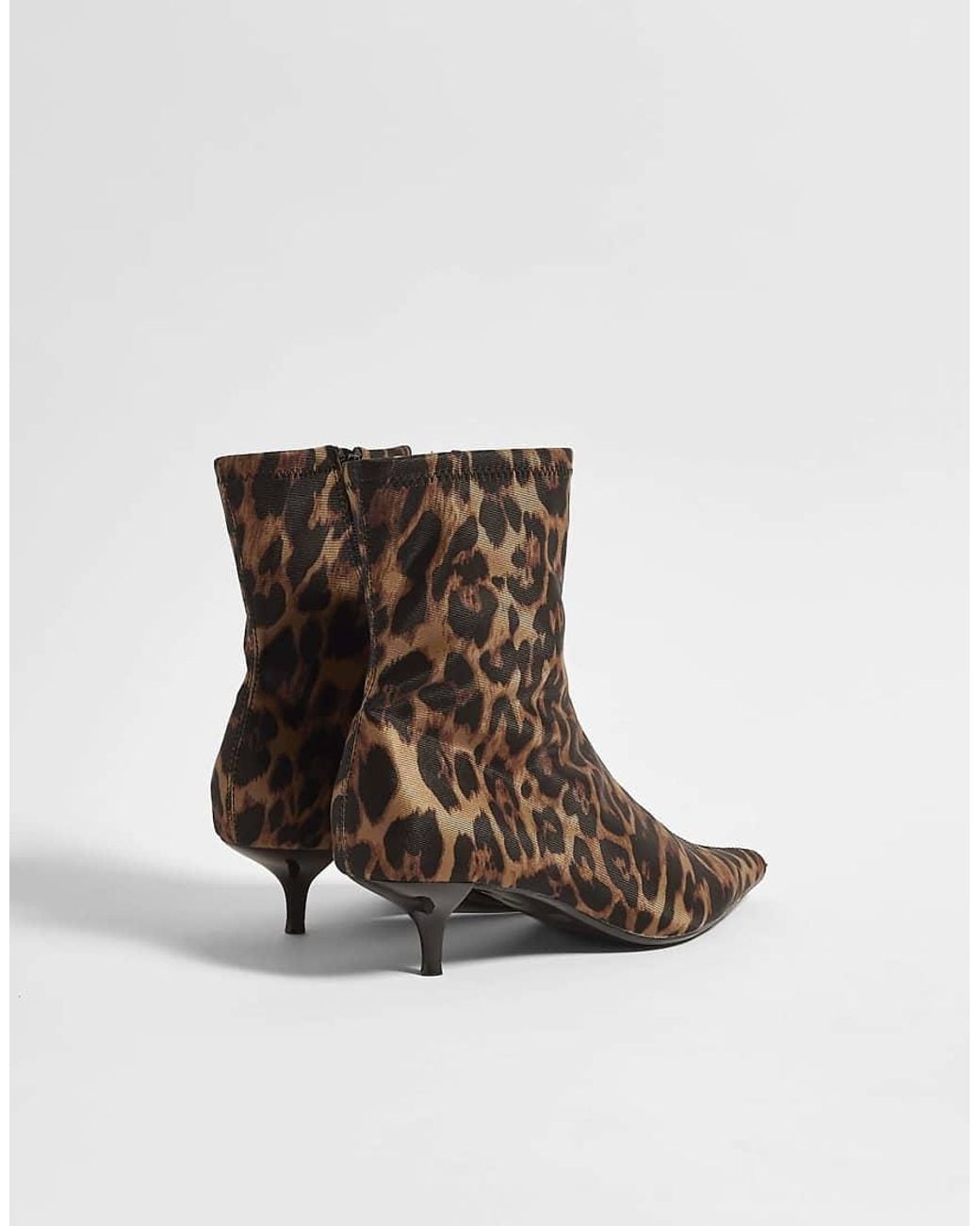 River Island Brown Leopard Print Kitten Heel Sock Boots