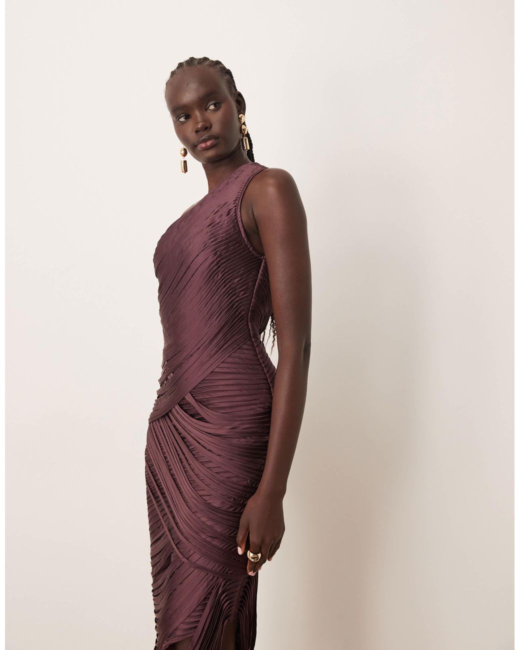 ARRANGE Pink – asymmetrisches, drapiertes midaxikleid