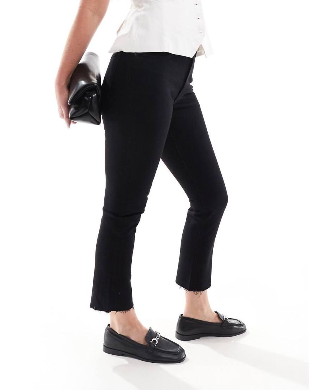 Topshop Hourglass Black Mid Rise Straight Cropped Jean With Raw Hem