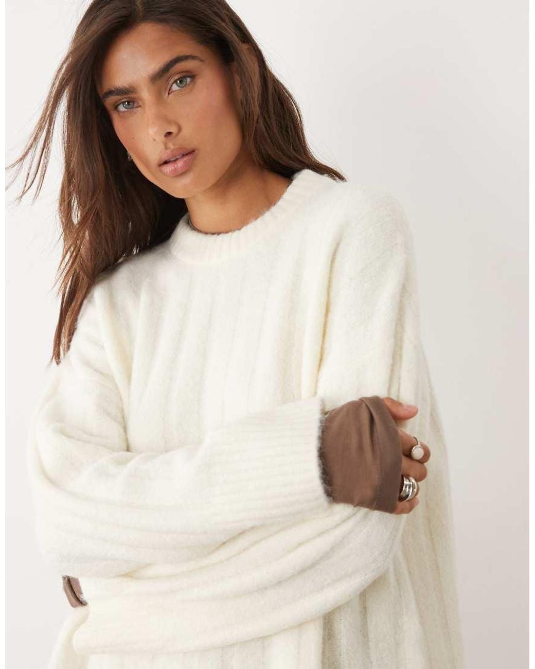 ASOS White Relaxed Rib Crew Neck Knitted Jumper