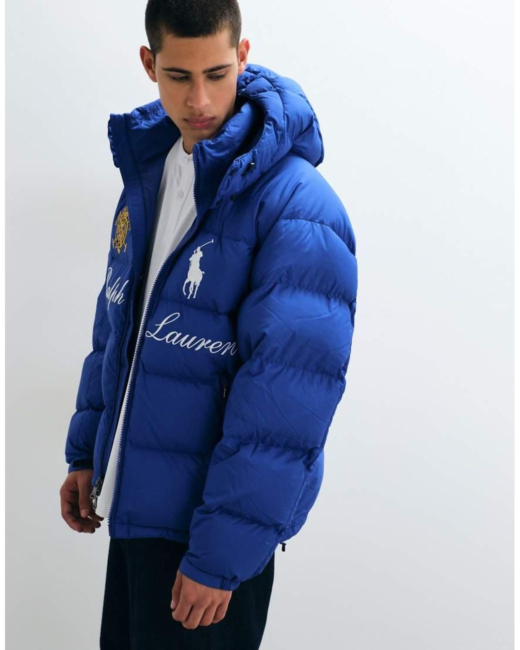 Polo Ralph Lauren Blue Large Icon Logo Woven Puffer Jacket for men