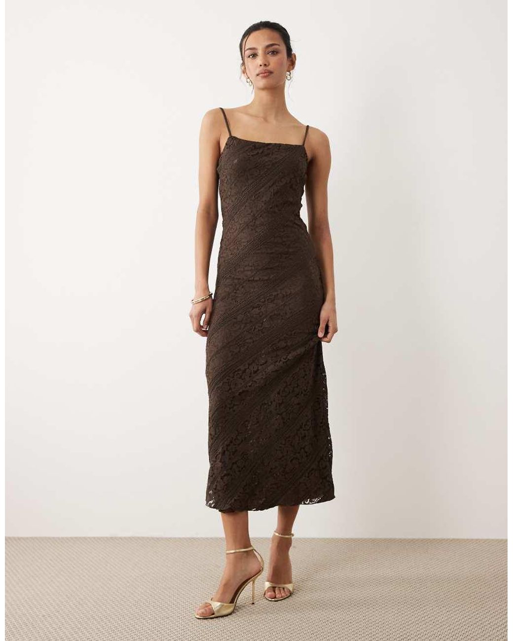 Mango Brown Lace Midi Dress