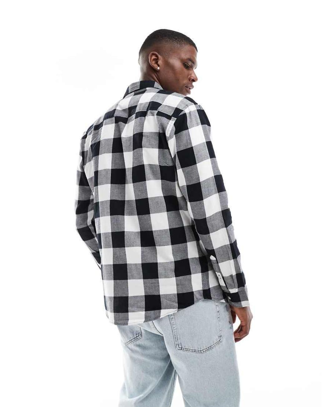 Jack & Jones Gray Essentials Flannel Buffalo Check Shirt for men