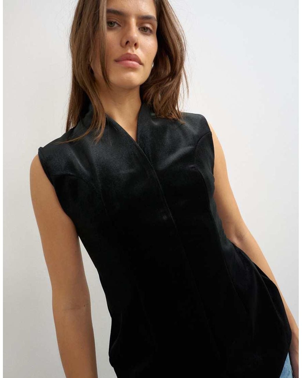 TOPSHOP Blue Velvet Bonded Waistcoat