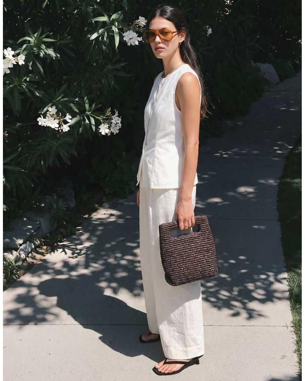 Vero Moda White Linen Look Tailored Wide Barrel Trousers Co-ord