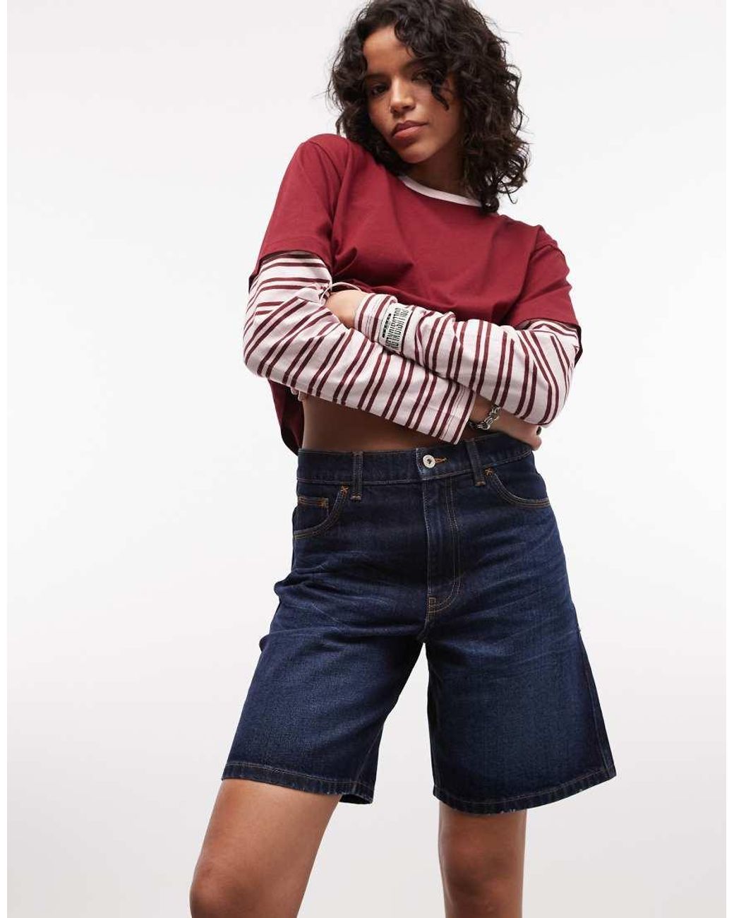 Collusion Red Loose Denim Jorts