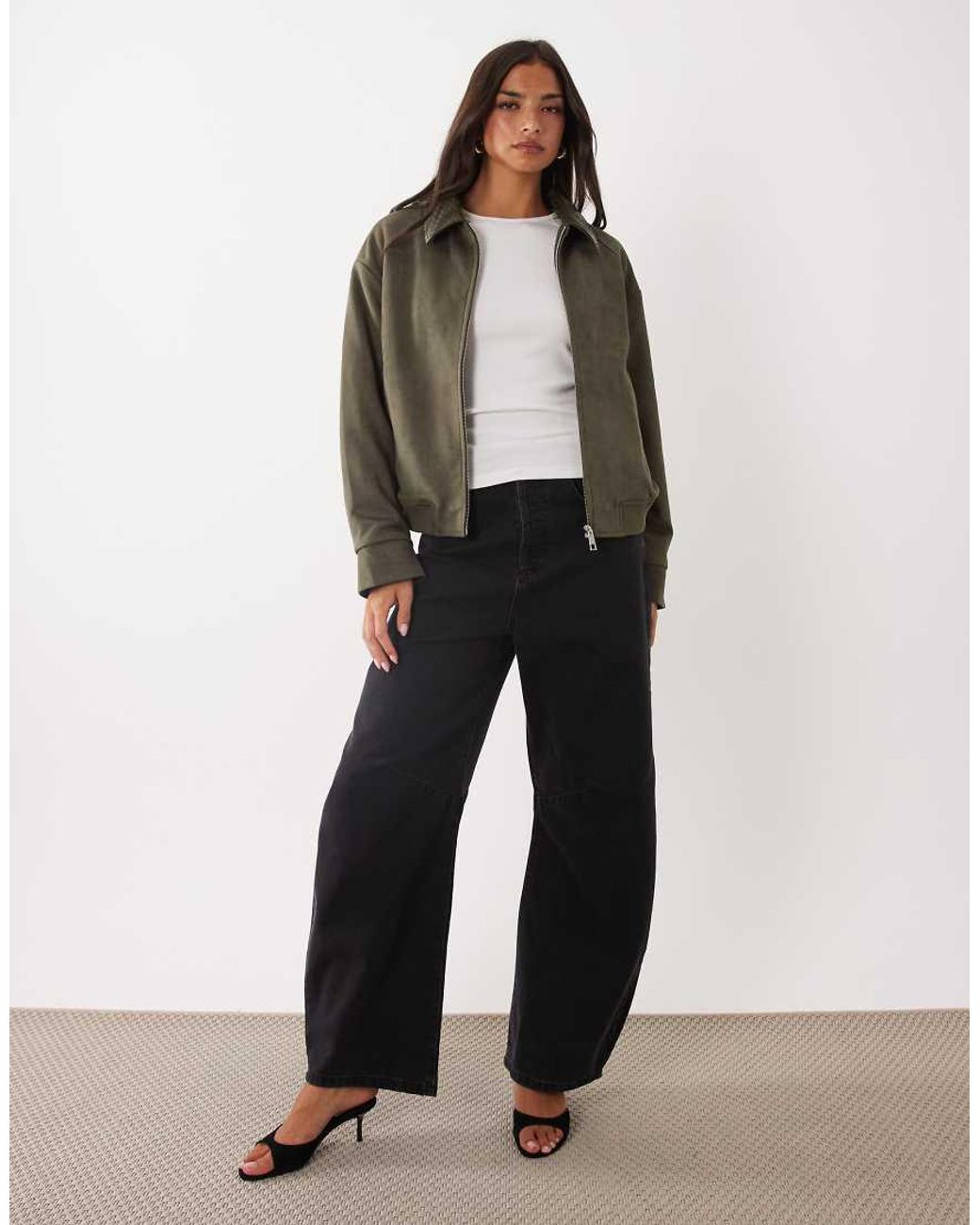 Aria Cove Brown Weaved Collared Faux Suede Zip Through Bomber Jacket