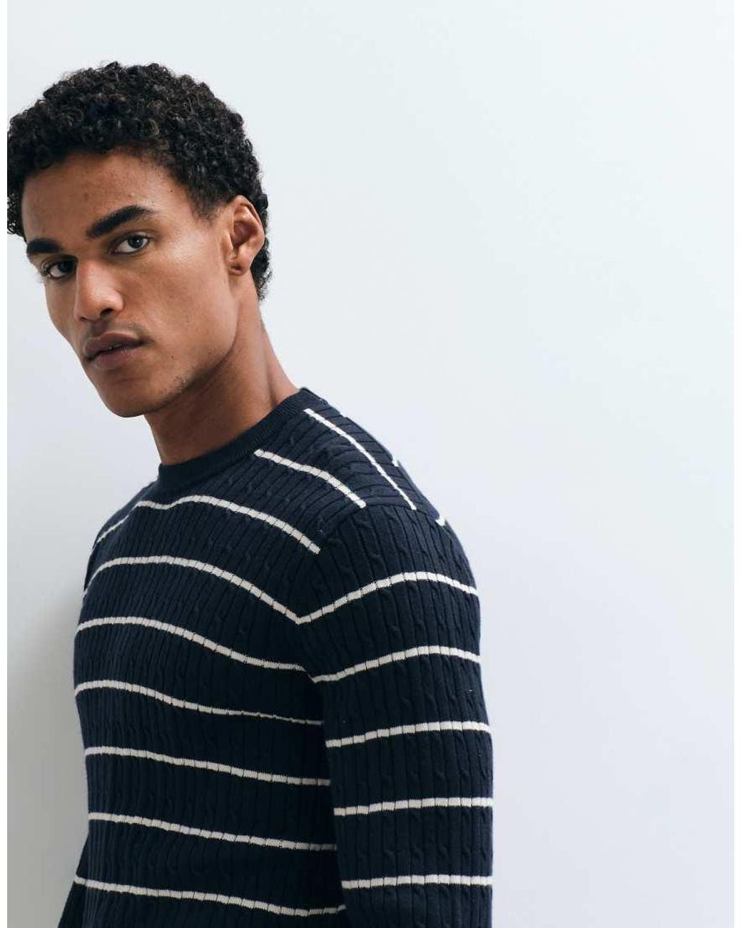 Mango Blue Cable Knit Sweater for men