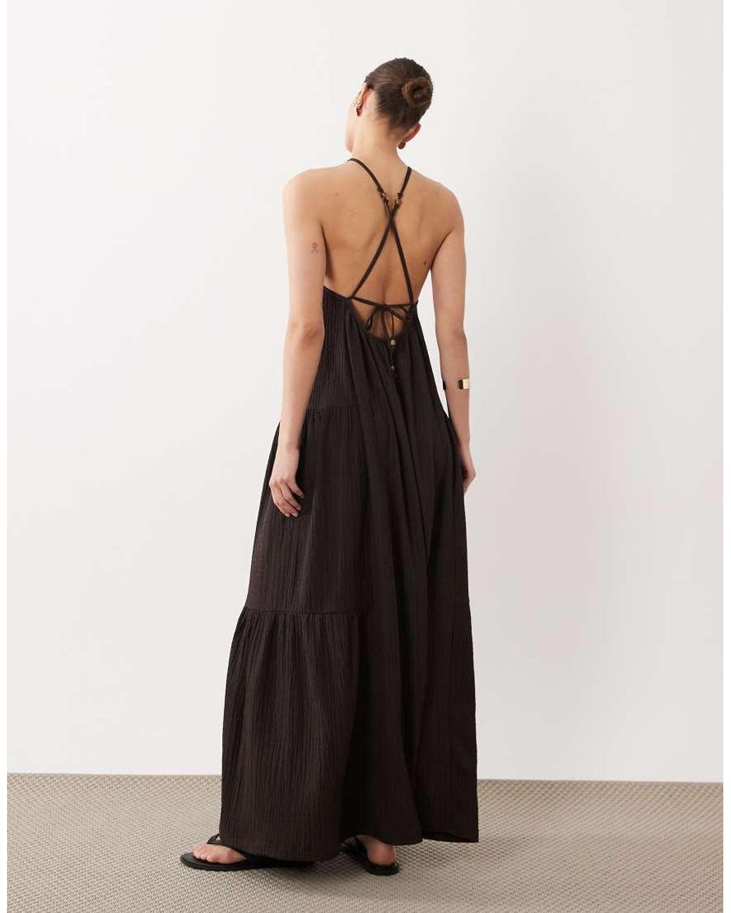 ASOS Black Textured Halter Trapeze Maxi Dress