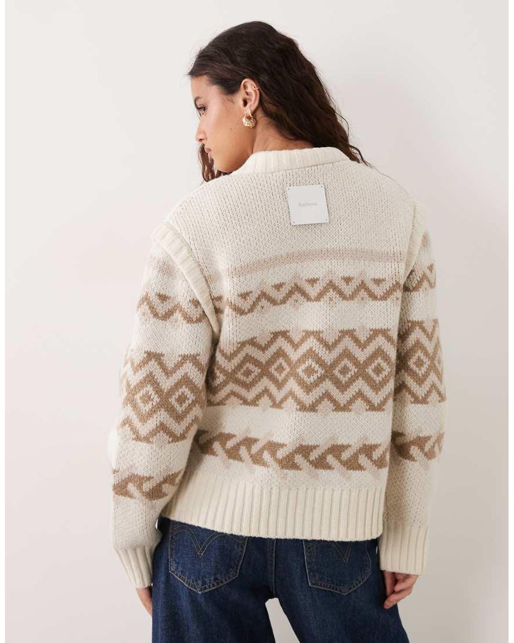 Barbour Natural Maplewood Zip Through Fairisle Stripe Knitted Cardigan