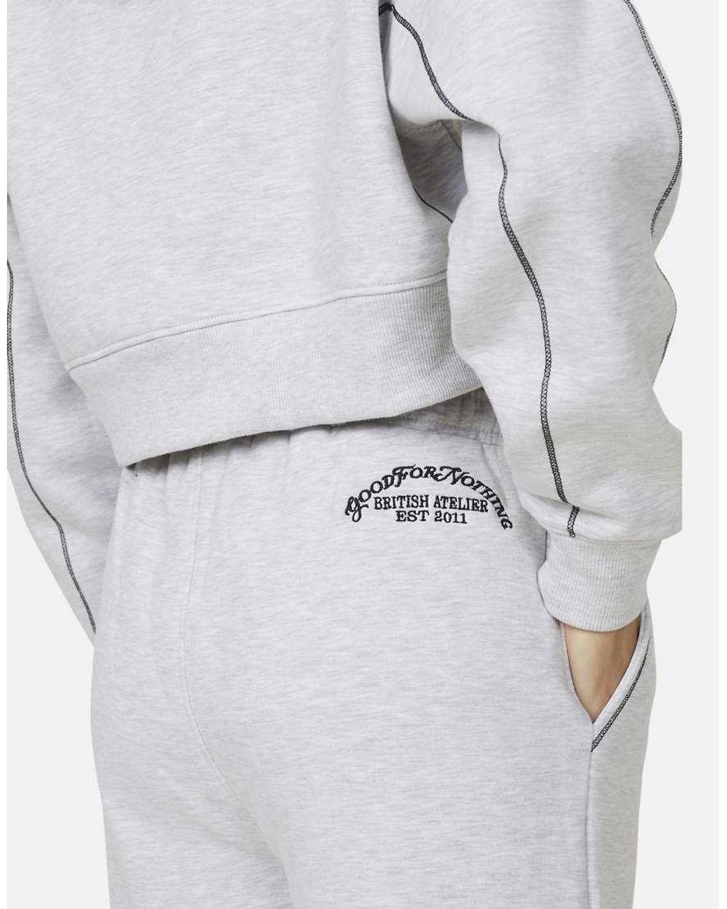 Good For Nothing White Coverlock Stitching Baggy Joggers