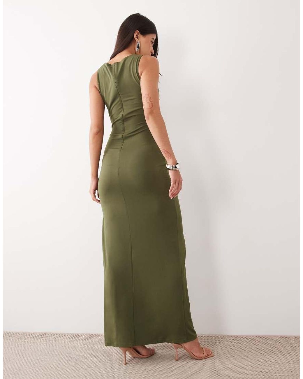 TFNC London Green Slinky Cowl Neck Thigh Split Maxi Dress