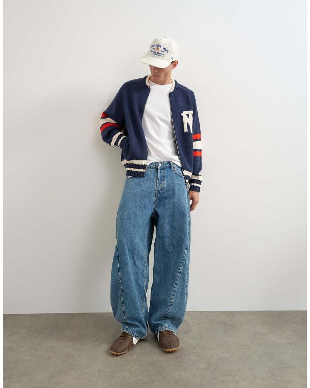 Topman Blue Relaxed Fit Heavyweight Knit Varsity Cardigan for men