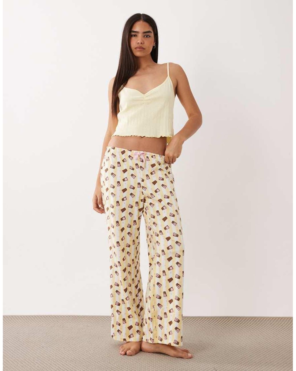 Wednesday's Girl Natural Wednesdays Girl Cami Top And Pants Iced Coffee Pajama Set