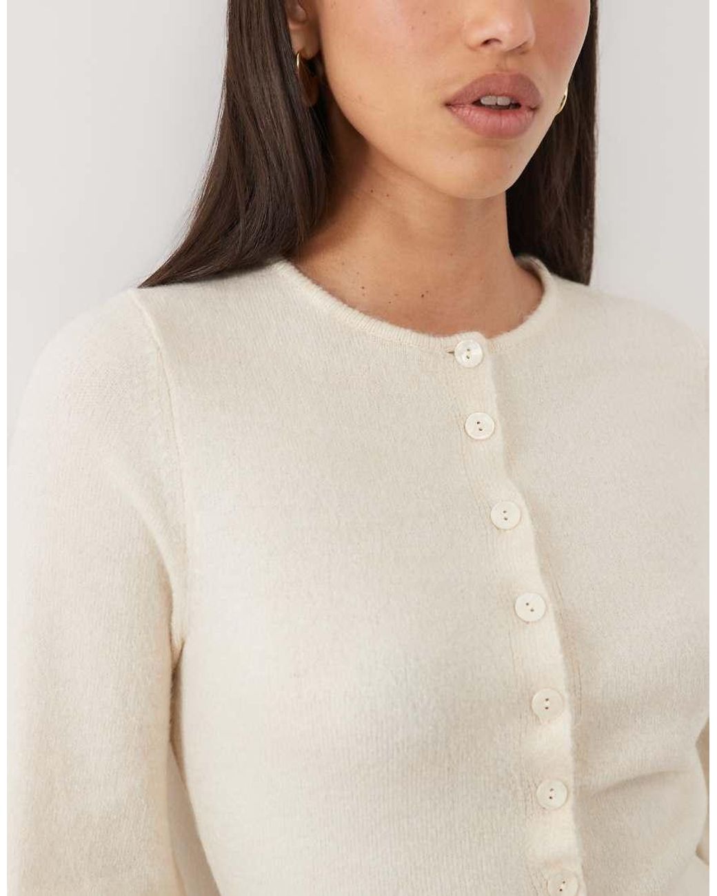 Pretty Lavish Natural Knit Cinched Button Down Cardigan