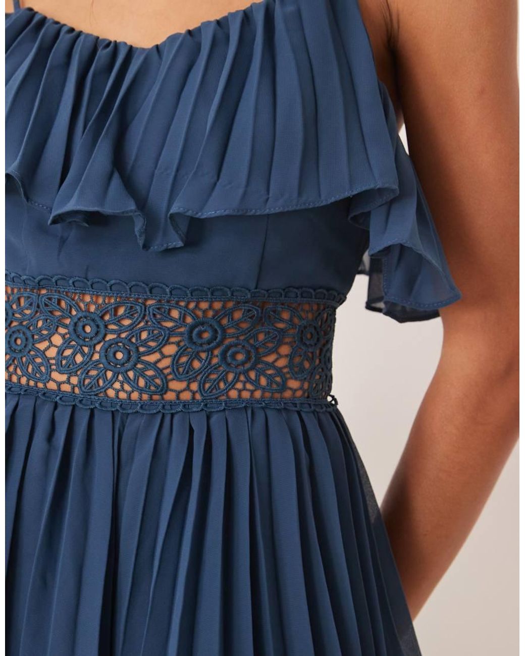True Decadence Blue Asymmetric Tiered Skirt Midi Dress