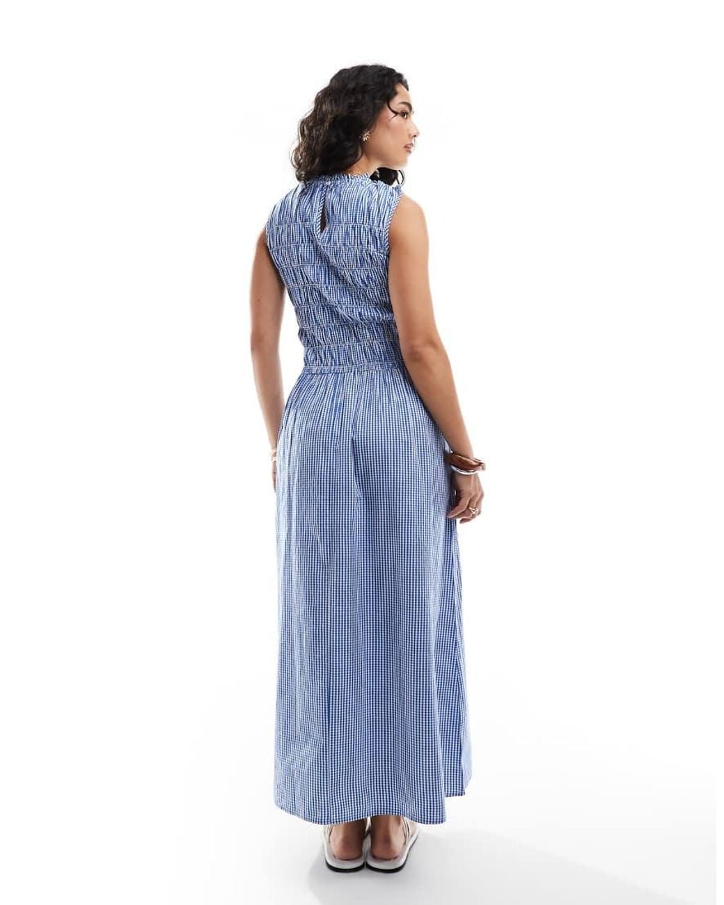 ONLY Blue Dropped Waist Shirred Maxi Dress