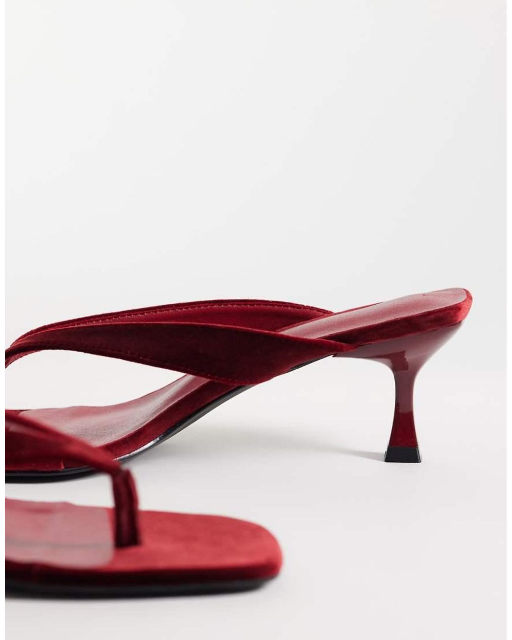 Threadbare Red Velvet Toe Thong Kitten Heel Sandals