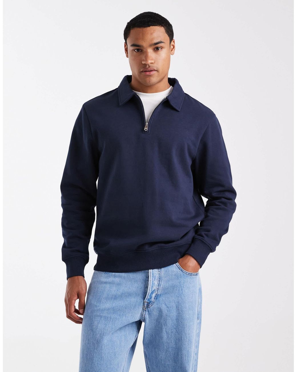 Sweat molletonné à col zippé Threadbare pour homme en coloris Blue