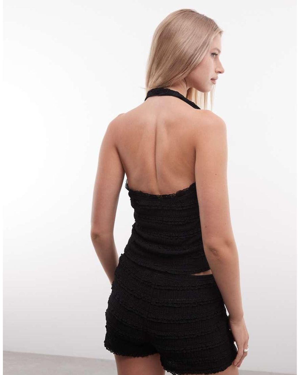 Noisy May Black Textured Halterneck Top Co-ord With Lace Detail