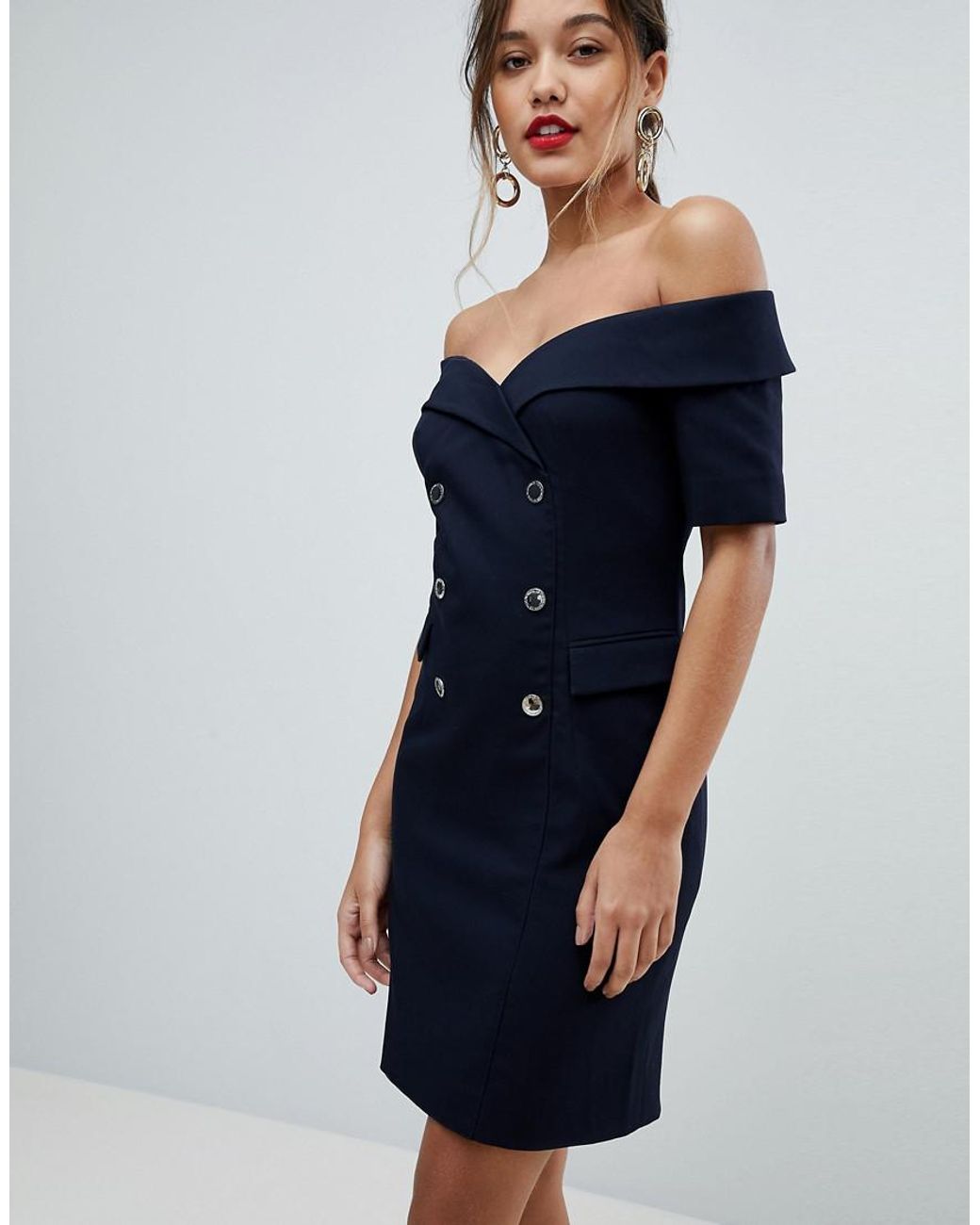 Robe fourreau façon smoking style Bardot Morgan en coloris Bleu | Lyst