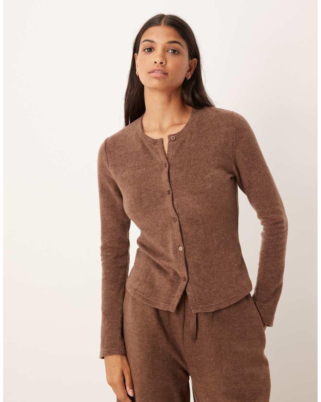 ASOS Brown Mix & Match Fleece Lightweight Fleece Cardigan