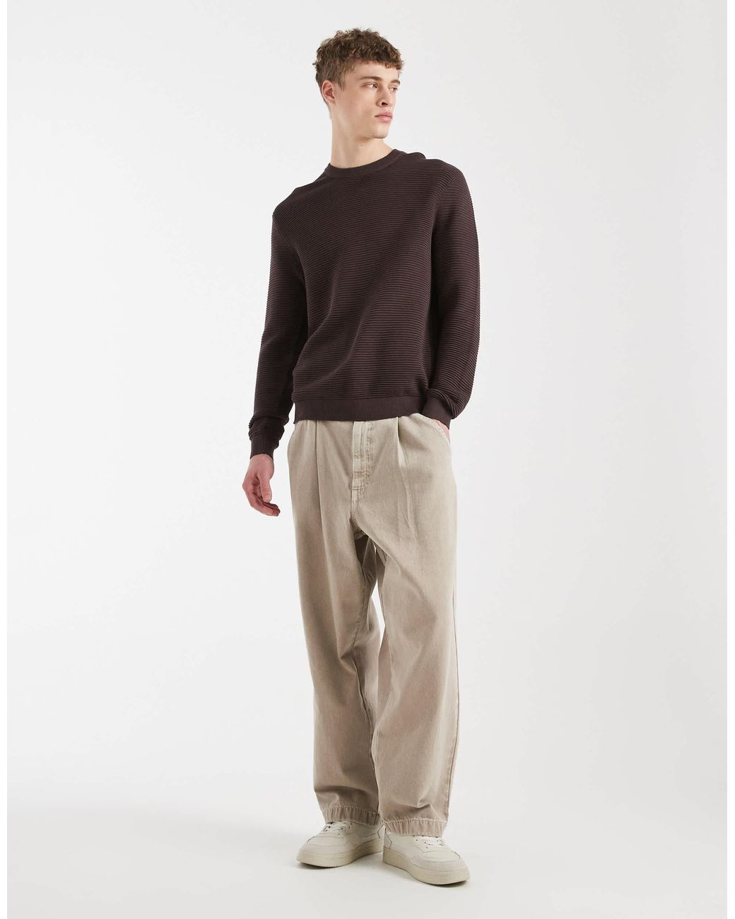Only & Sons Brown Ribbed Light Knit Jumper for men