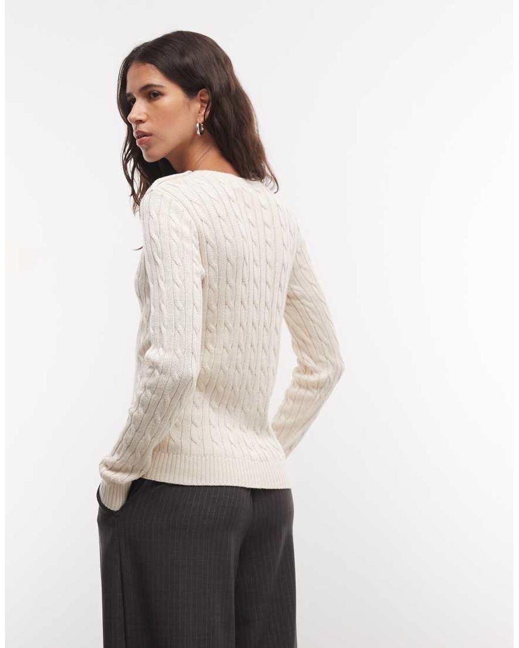 Ralph Lauren White Button Detail Cable Knit Jumper