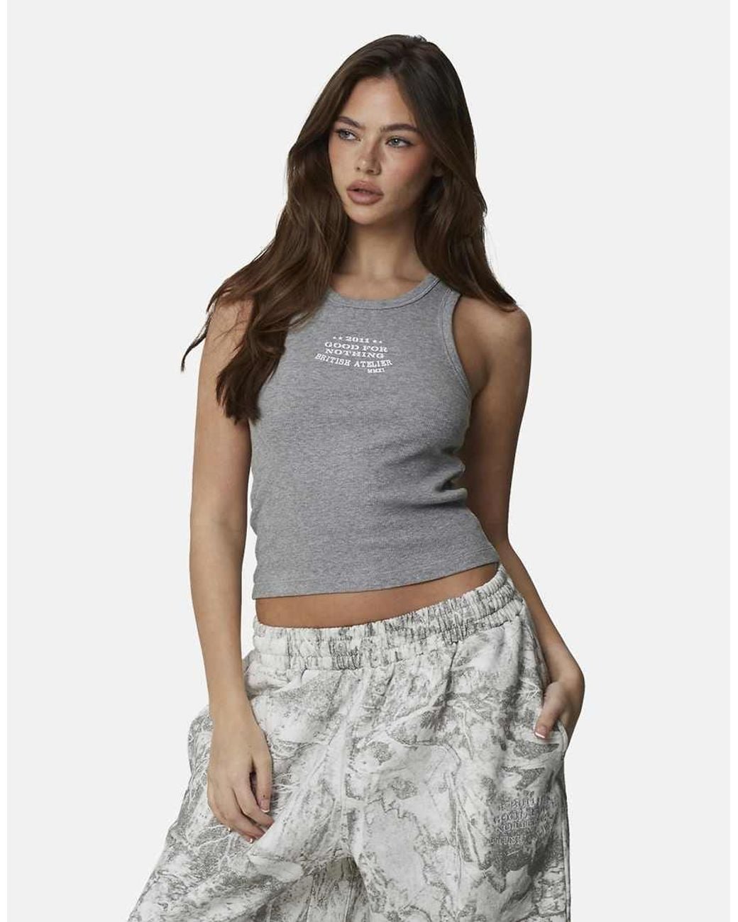 Good For Nothing Gray Ribbed Vest Top