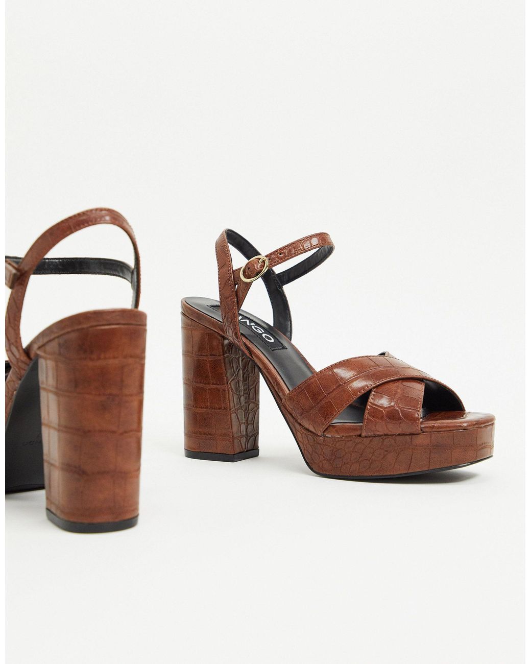 Vickie Brown Croc Print 5.5" Block Heel 2" Platform Sandal Shoes  7-11 | eBay