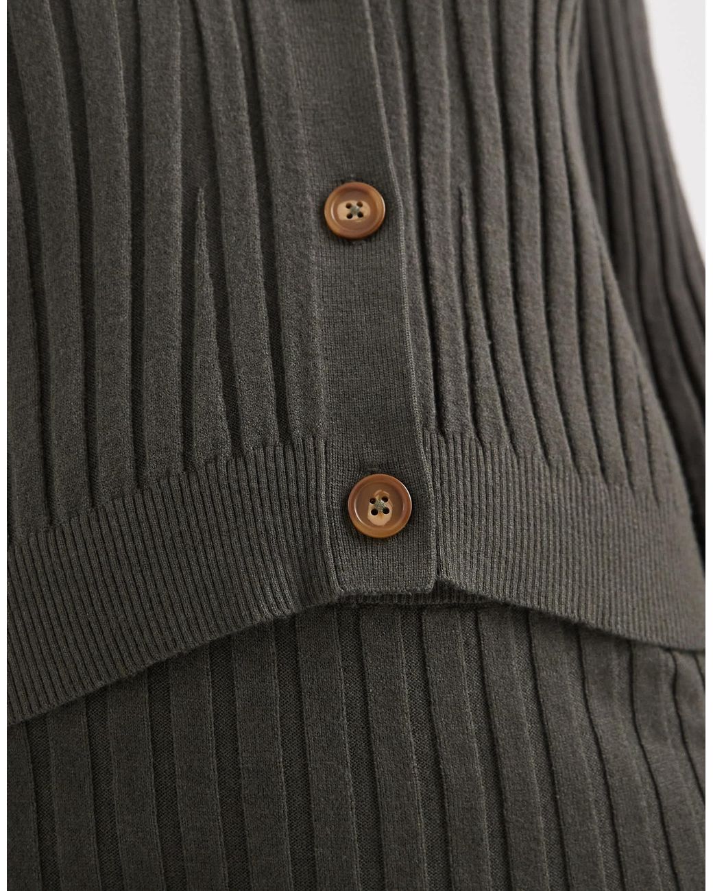 Object Gray Rib Knitted Button Front Polo Co-ord
