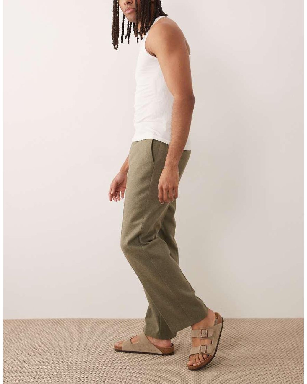ASOS Natural Tailored Straight Leg Pants With Wool Blend for men