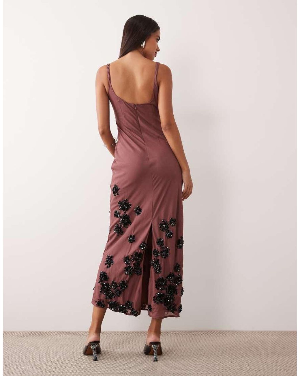 ASOS Pink Column Maxi Dress With Floral Hem Embellished Dress