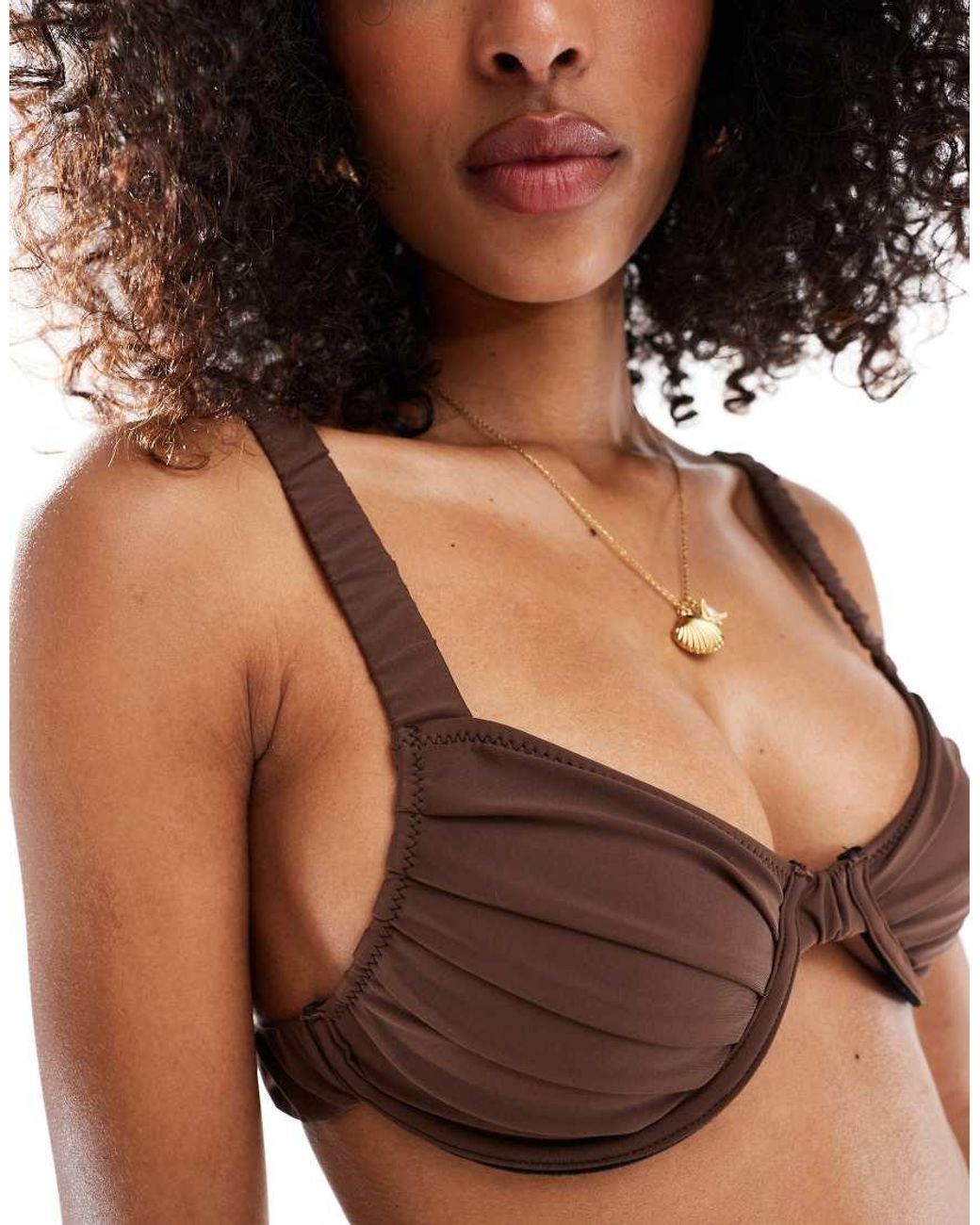Miss Selfridge Brown Mix And Match Ruched Cup Detail Bikini Top