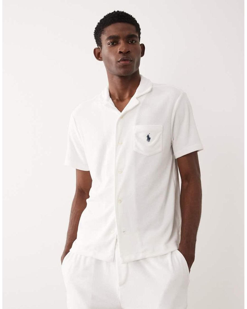 Polo Ralph Lauren Natural Icon Logo Co-Ord Terry Cloth Short Sleeve Shirt for men