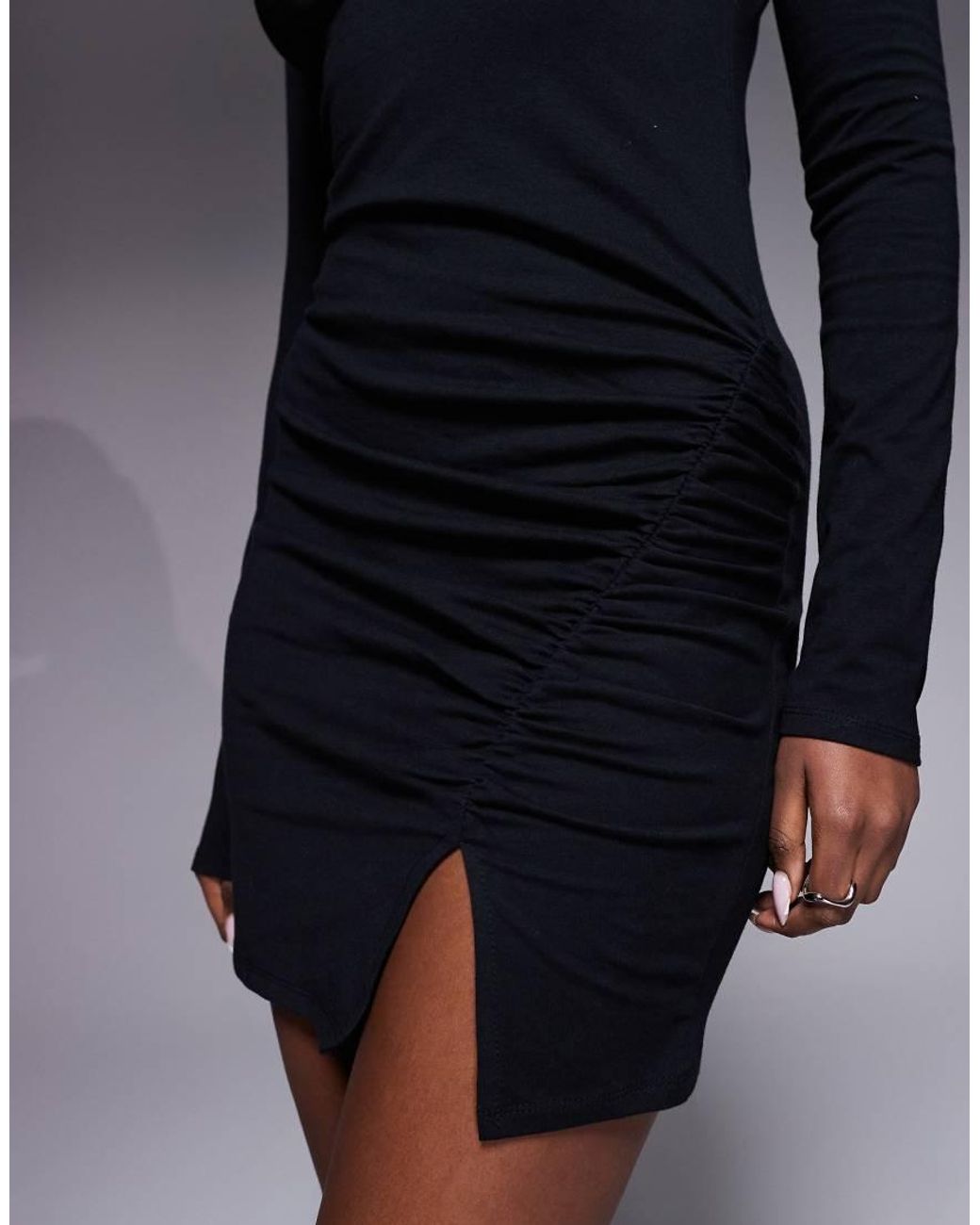 ASOS Blue Long Sleeve Mini Dress With Ruching Side Split Detail