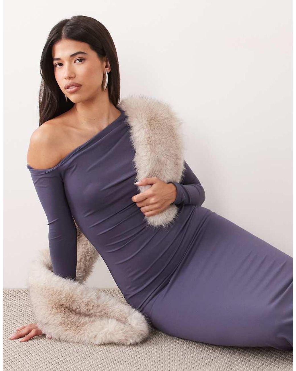 The Frolic Blue Exclusive Jersey Supersoft Off Shoulder Maxi Dress