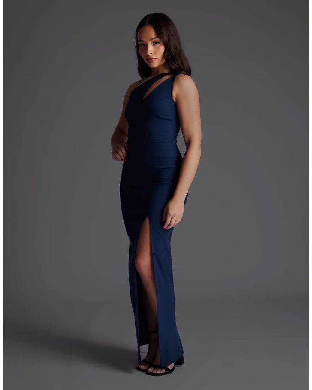 Vesper Petite Blue One Shoulder Cut Out Maxi Dress