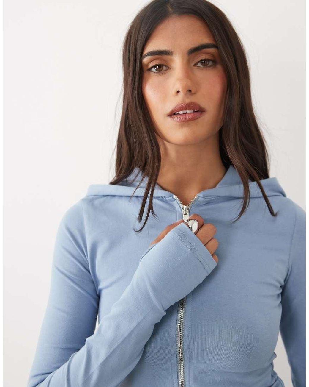 Kaiia Blue Cotton Rich Soft Touch Zip Through Hoodie Co-Ord