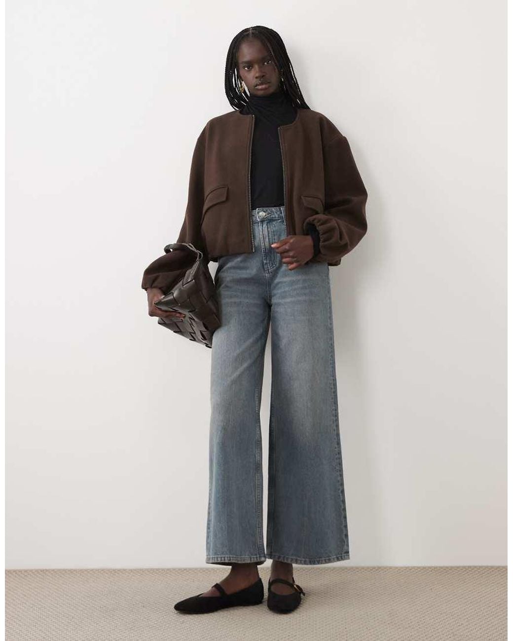 Vila Brown Textured Clean Collarless Bomber Jacket
