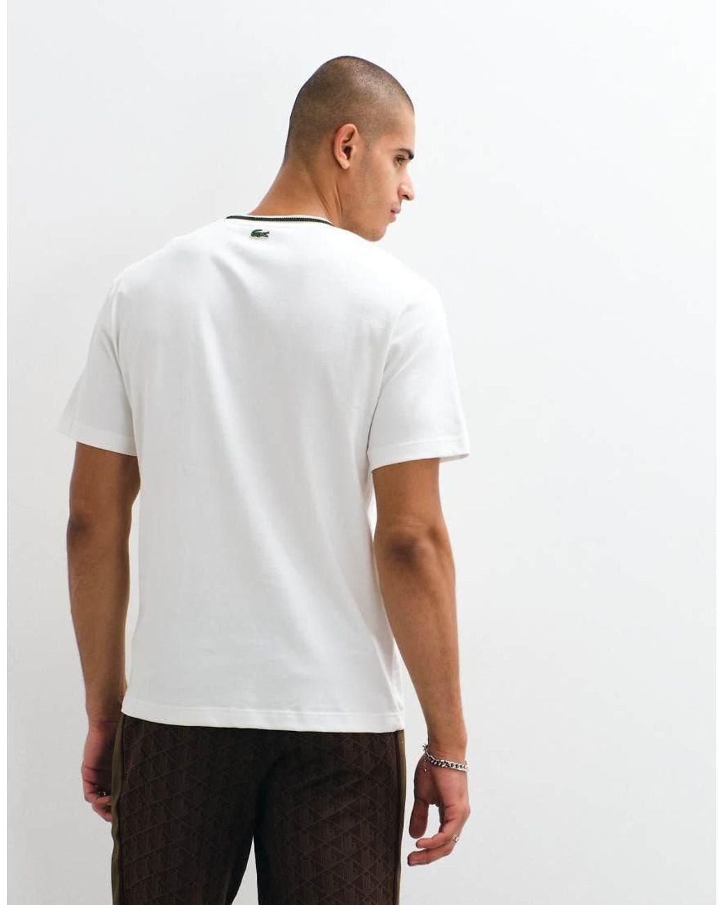 Lacoste White Badge Logo Short Sleeve Contrast T-Shirt for men