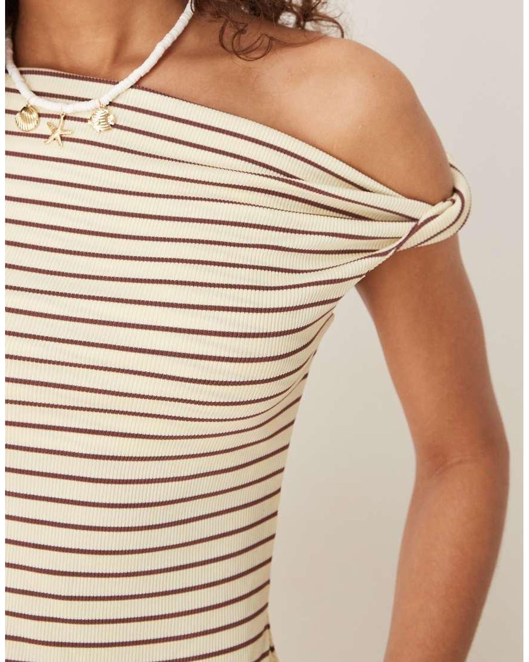 ASOS White Twist Shoulder Bardot Top