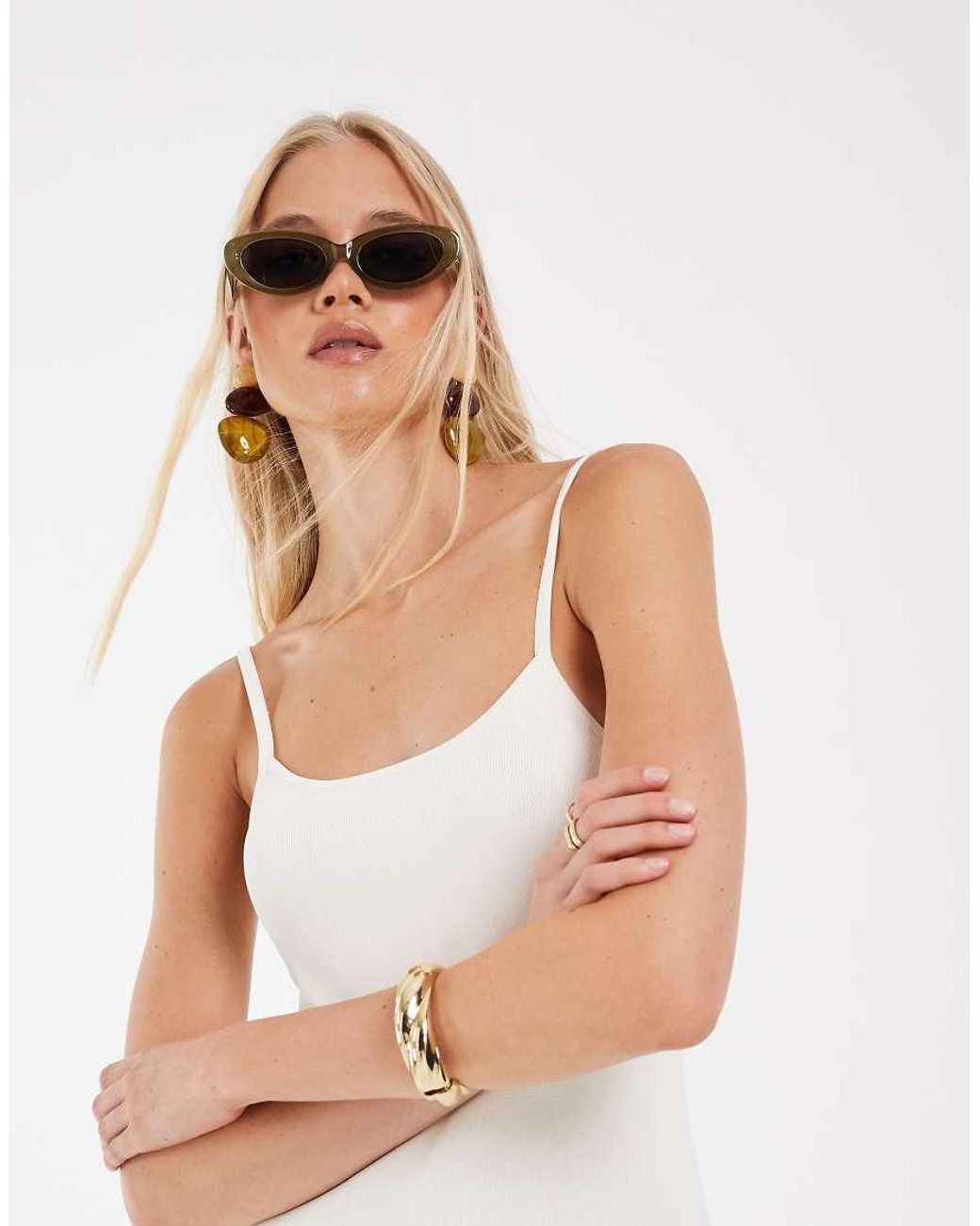 ASOS White Compact Knit Contrast Crochet Midi Dress
