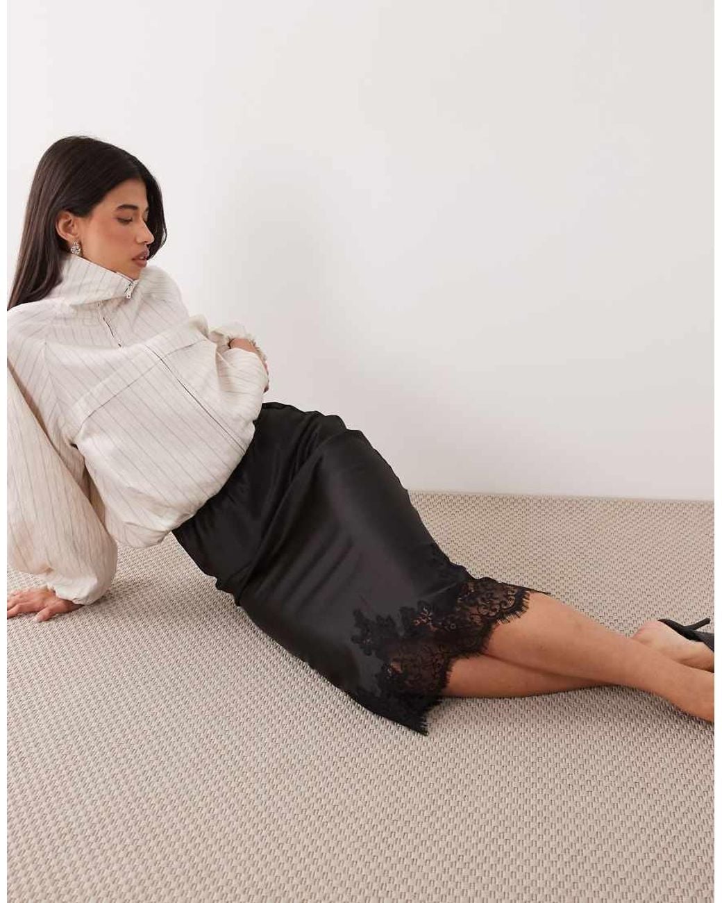 Gina Tricot Natural Lace Trim Satin Skirt