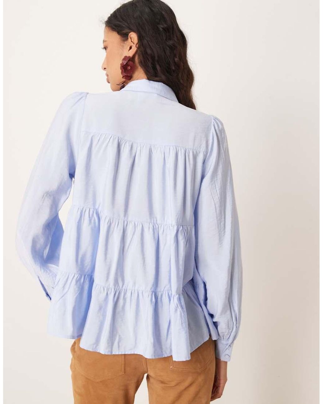 Y.A.S Blue Tiered Smock Shirt