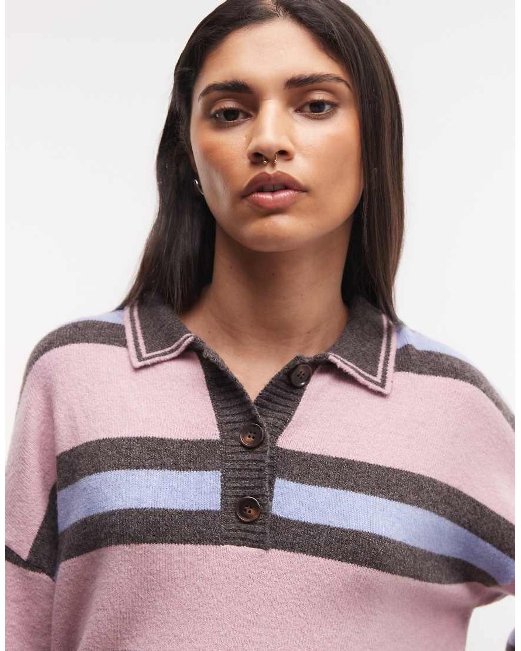 Daisy Street Multicolor Knit Polo Sweater