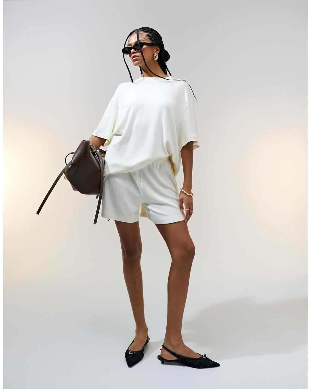 ASOS White – strukturiertes oversize-t-shirt aus strick