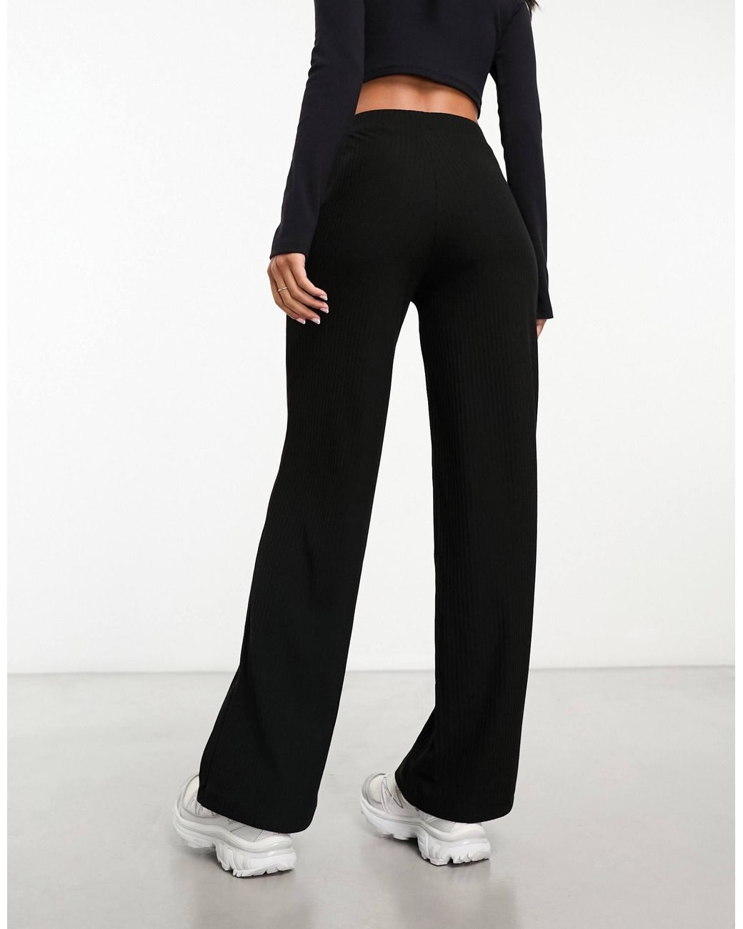 ONLY Black Wide Leg Ribbed Trouser